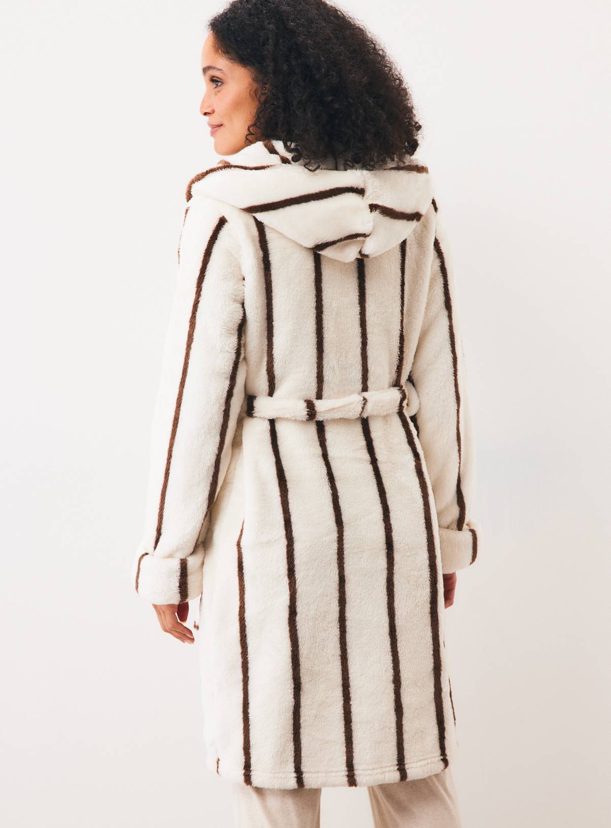 Contrast Stripe Plush Hooded Dressing Gown S - Image 4